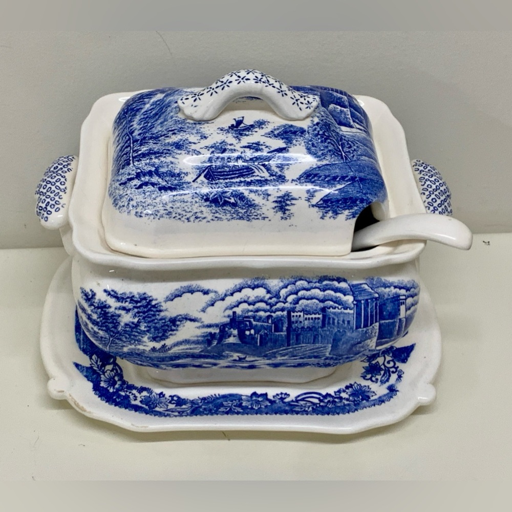 Vintage Robinson Clay Products Transferware Lidded Tureen with Ladle